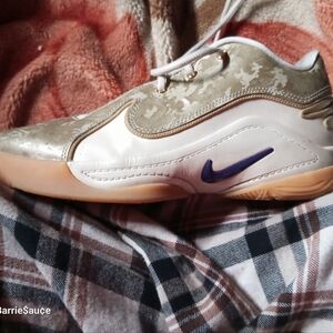 Nike Kids Gold and White Sneakers with Blue Swoosh